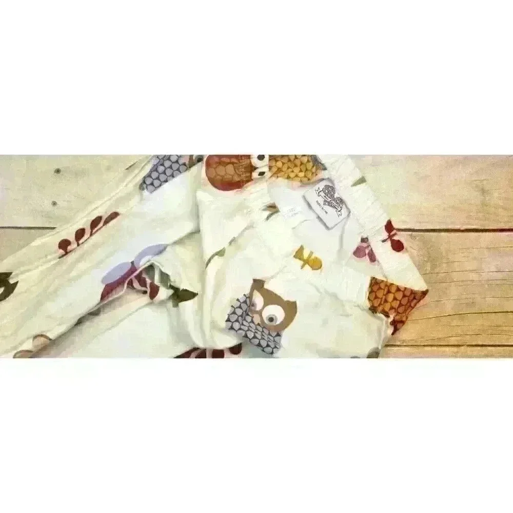 ANN LOREN Girls IVORY Ruffled PJ Pants OWL Print Lounge Pajama Bottoms size 9/10